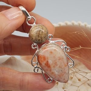 Silver 925 Pendant Necklace Natural Picasso Jasper Stone